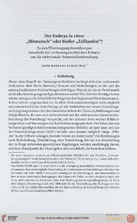 Der Embryo in vitro: "Mitmensch" oder bloßer "Zellhaufen"?