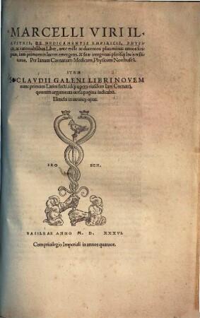 Marcelli ... de medicamentis empiricis, physicis ac rationabilibus Liber