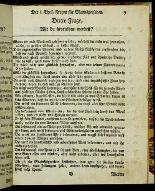 Dritte Frage, Wie du heyrathen werdest?