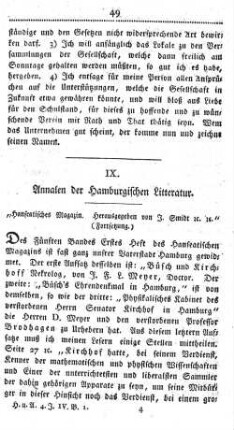 IX. Annalen der Hamburgischen Litteratur.