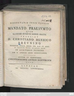 Dissertatio Ivris Civilis De Mandato Praesvmto