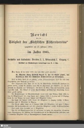 Bericht über die Tätigkeit des "Sächsischen Fischereivereins" im Jahre 1905