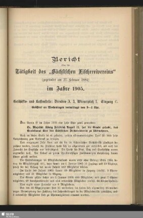 Bericht über die Tätigkeit des "Sächsischen Fischereivereins" im Jahre 1905
