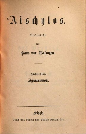 Aischylos : [Werke], 5. Agamemnon