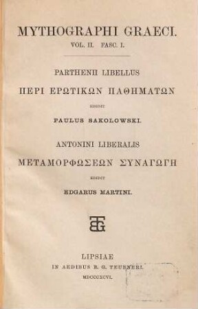 Parthenii libellus Περὶ ἐρωτικῶν παθημάτων