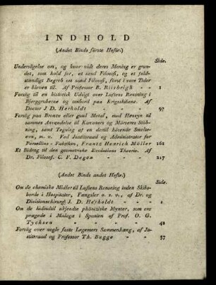 Indhold (Andet Binds andet Hefte)