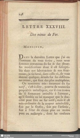 Lettre XXXVIII. Des mines de Fer