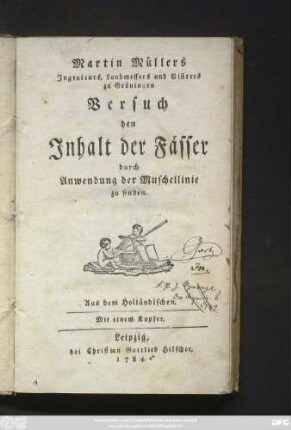 Martin Müllers Ingenieurs, Landmessers und Visirers zu Gröningen Versuch den Inhalt der Fässer durch Anwendung der Muschellinie zu finden : Aus dem Holländischen ; Mit einem Kupfer