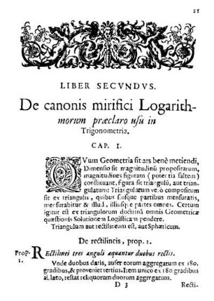 Cap. I. De canonis mirifici Logarithmorum præclaro usu in Trigonometria.