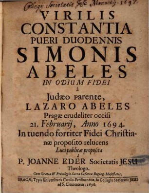 Virilis constantia pueri Simonis Abelis