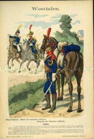 Uniformdarstellung, Flügel-Adjutant, Offizier und Kanonier der Reitenden Artillerie, Königreich Westphalen, 1812.