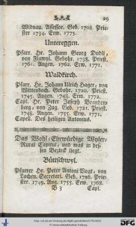 Das Wohl-Ehrwürdige Wyler-Rural Capitul, und was in dessen Bezirck liegt.