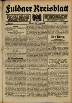Ausgabe vom Montag, den 17. August 1914.