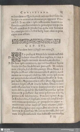 Cap. XVI. Mundum hunc à seipso non extitisse