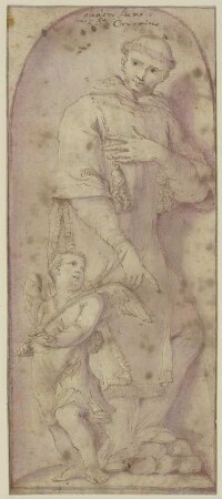 Der Heilige Crispinus (oder Stephanus?) mit einem Engel in einer Nische