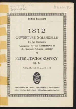 1812 : ouverture solennelle for full orchestra : op. 49