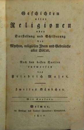 Mythologisches Taschenbuch oder Darstellung und Schilderung der Mythen, religiösen Ideen und Gebräuche aller Völker, 2