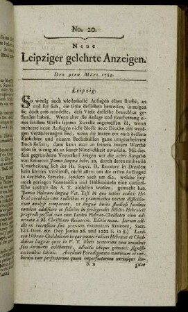 No. 20. Den 9ten März 1789.