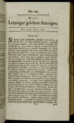 No. 20. Den 9ten März 1789.