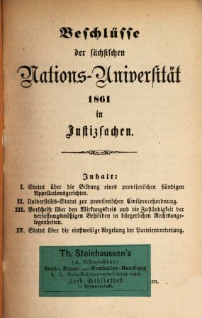 Beschlüsse der sächsischen Nations-Universität 1861 in Justizsachen