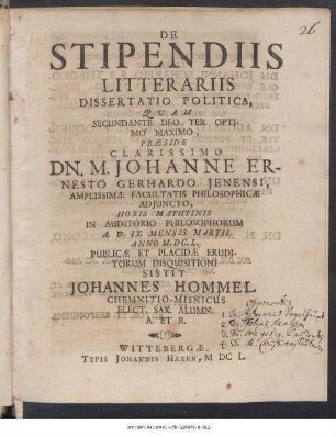 De Stipendiis Litterariis Dissertatio Politica