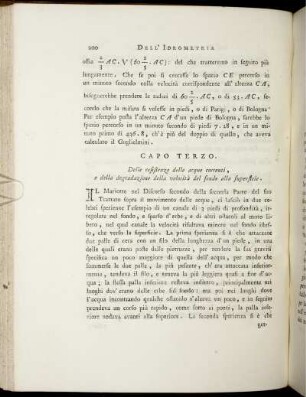 Capo terzo. Delle resistenze delle acque correnti, e della degrdazione della velocità del fondo alla superficie.