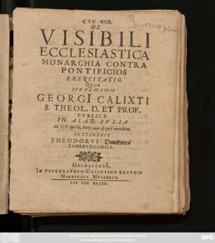 [1]: De Visibili Ecclesiastica Monarchia Contra Pontificios Exercitatio