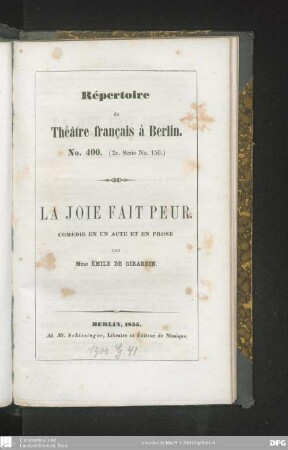 La Joie fait peur : comédie en un acte et en prose
