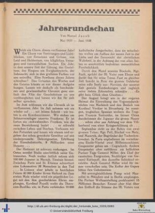 Jahresrundschau: Mai 1937 - Juni 1938.