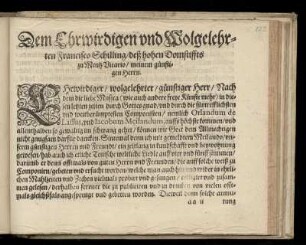 Dedikation an Franz Schilling, Vikar am Domstift zu Main, von Georg Rab