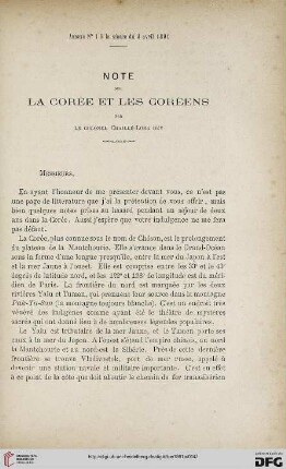 3.Ser. 2.1891: Note sur la Corée et les Coréens