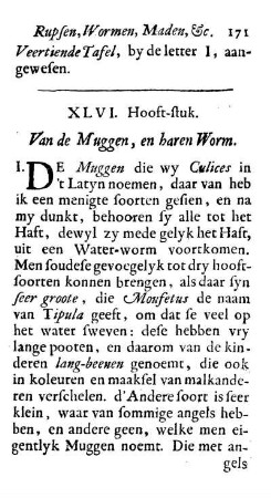 XLVI. Hooft-stuk. Van de Muggen, en haren Worm