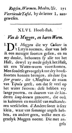 XLVI. Hooft-stuk. Van de Muggen, en haren Worm