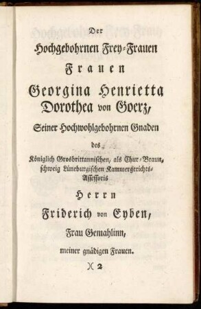 Der ... Frauen Georgina Henrietta Dorothea von Goerz ...