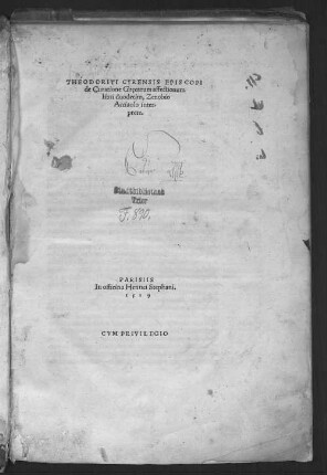 Theodoriti Cyrensis episcopi De curatione Graecarum affectionum libri duodecim