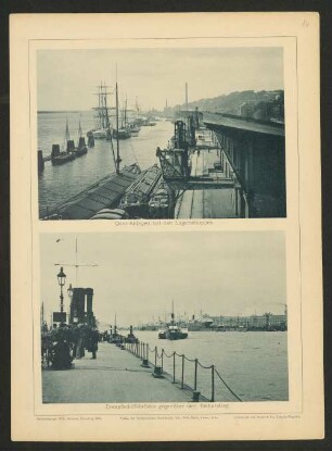 Quai-Anlagen mit dem Lagerschuppen.; Dampfschiffsbrücke gegenüber des Reiherstiegs. : [Altona]
