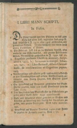 I. Libri Manu Scripti