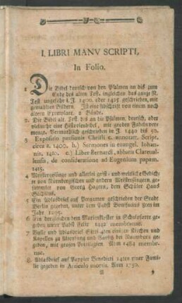 I. Libri Manu Scripti