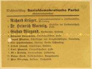 Kandidatenliste der Sozialdemokratischen Partei (Mehrheitssozialisten) in Sachsen-Anhalt