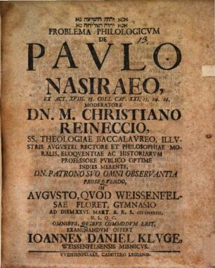 Problema philologicum de Paulo Nasiraeo