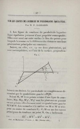 Sur les lignes de courbure du paraboloide équilatère.