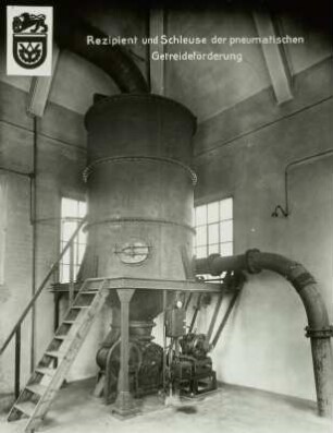 Bienertsche Hofmühle. Mühlengebäude. Rezipient und Schleuse der pneumatischen Getreideförderung : Dresden-Plauen, Altplauen 19/21. Bienertsche Hofmühle. Mühlengebäude. Rezipient und Schleuse der pneumatischen Getreideförderung