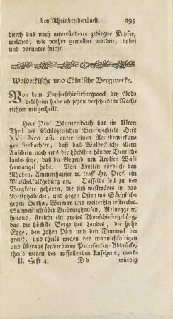 Waldeckische und Cölnische Bergwerke.