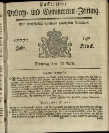 14tes Stueck, Montag den 7ten April 1777