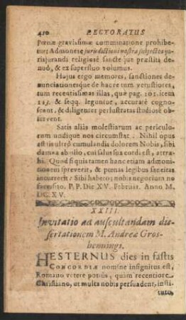 XXIII. Invitatio ad auscultandam dissertationem M. Andreae Grosbenningi.