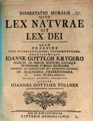 Diss. moralis quod lex naturae sit lex Dei