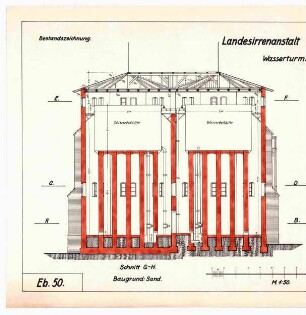 Bestandszeichnung des Wasserturms der Landesirrenanstalt Eberswalde. Bl. 3 - Schnitte