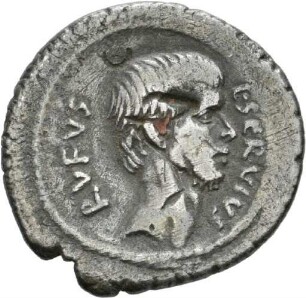 Denar des L. Servius Rufus mit Darstellung der Dioskuren