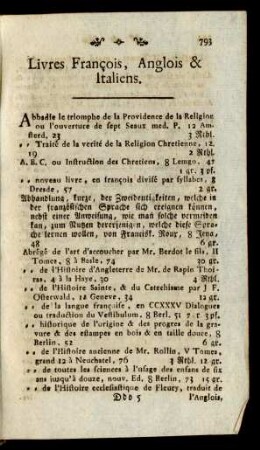 Livres François, Anglois & Italiens