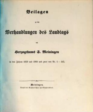 Verhandlungen des Landtags von Sachsen-Meiningen. Beilagen, 1859/60